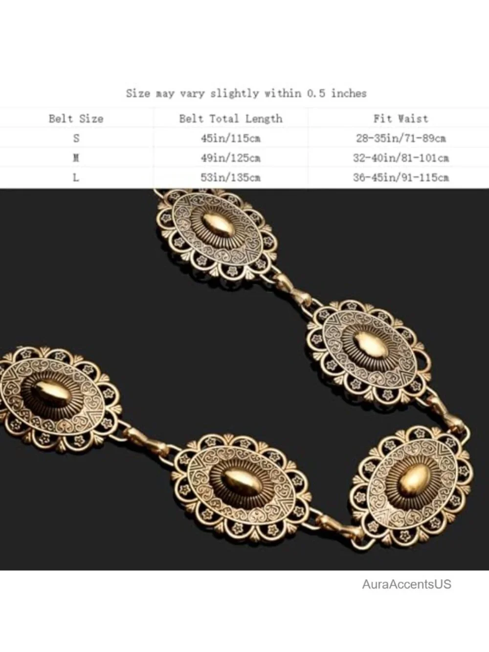 Western Cowgirl Adjustable Metal Concho Chain Belts for Dresses Jeans